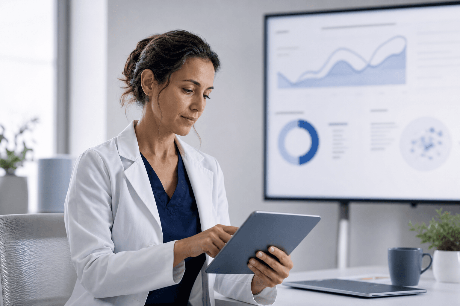 Clinician using a digital therapeutics platform on a tablet
