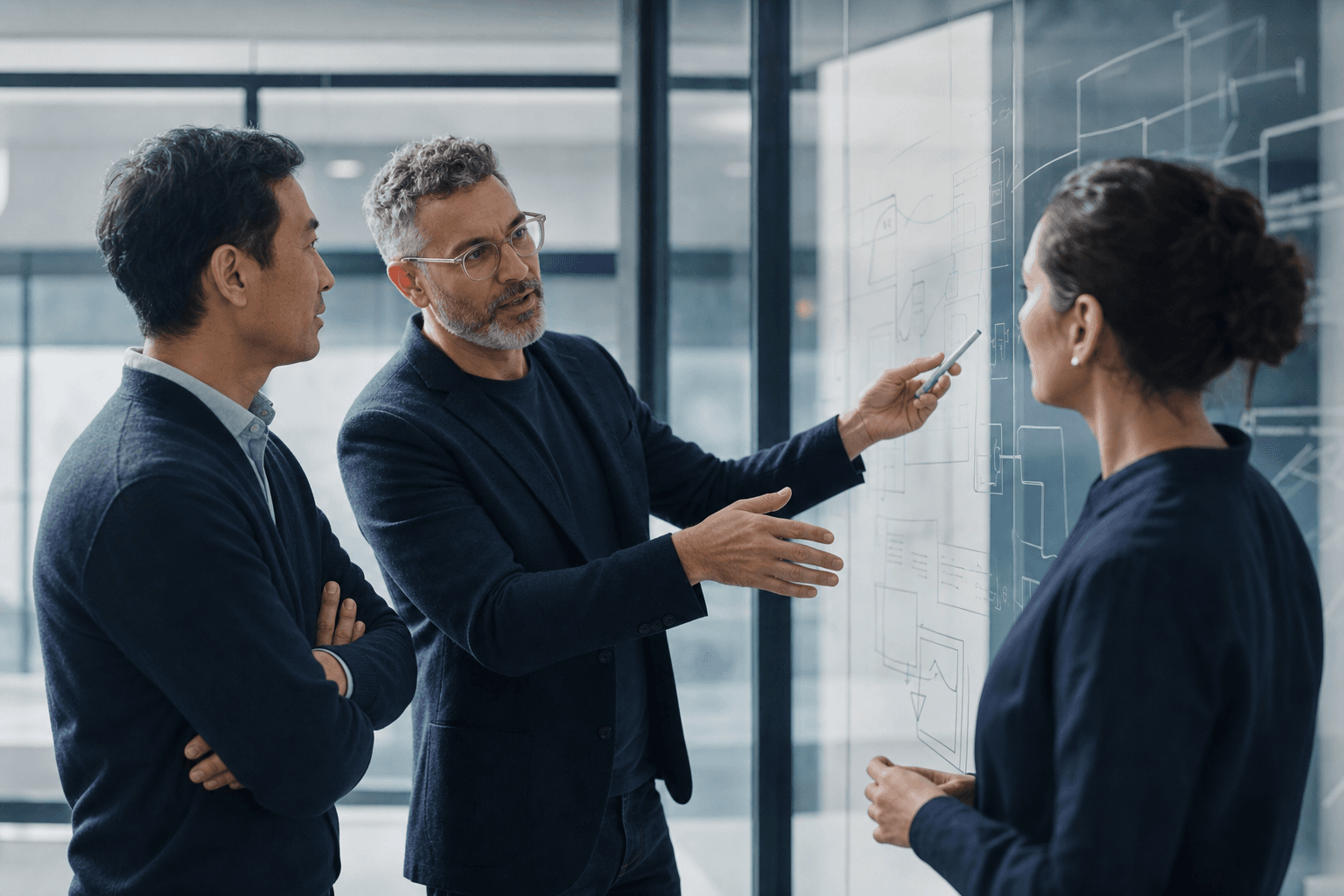 Senior remote engineer leading a technical architecture review